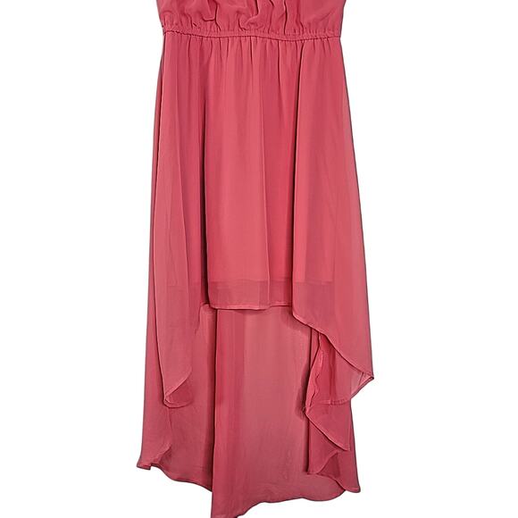 Liberty Love Coral Pink High Low Dress Sheer Overlay Size M Womens - Picture 4 of 7